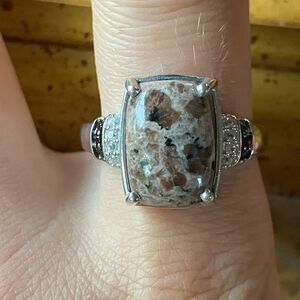 Natural Yooperlite Red Garnet Sterling Silver Ring Size 10